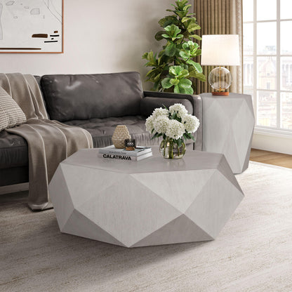 50" Gray Wood Hexagon Distressed Block Coffee Table