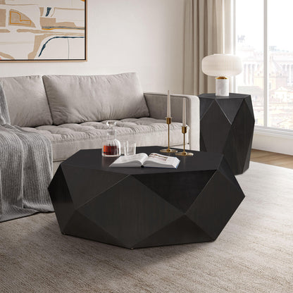 50" Black Wood Hexagon Block Coffee Table