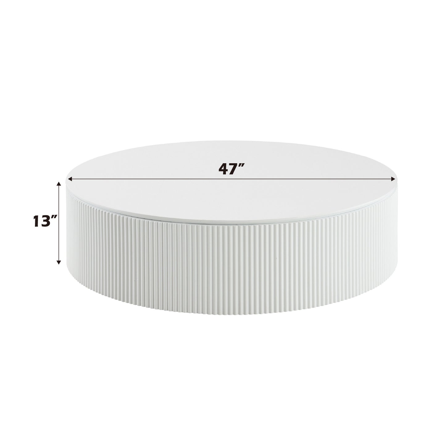 47" White Wood Round Drum Coffee Table