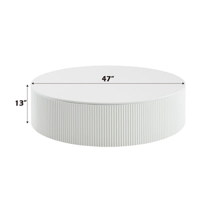 47" White Wood Round Drum Coffee Table