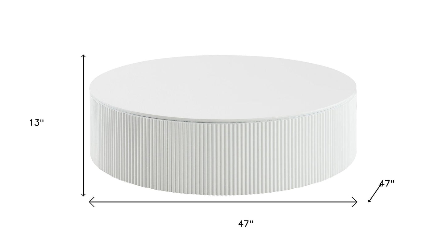 47" White Wood Round Drum Coffee Table