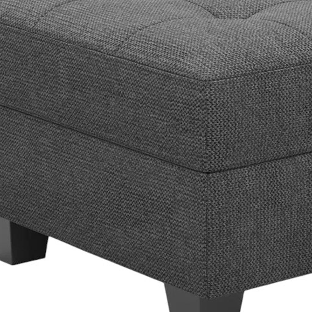 26" Gray and Black Solid Wood and Linen Tufted Storage Ottoman