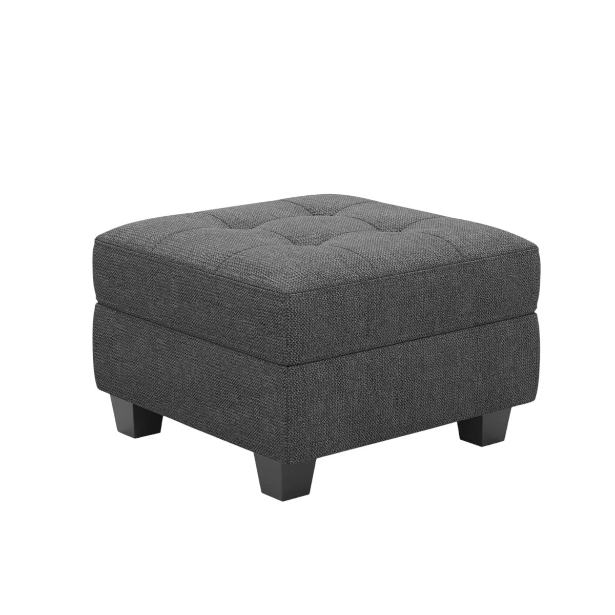 26" Gray and Black Solid Wood and Linen Tufted Storage Ottoman
