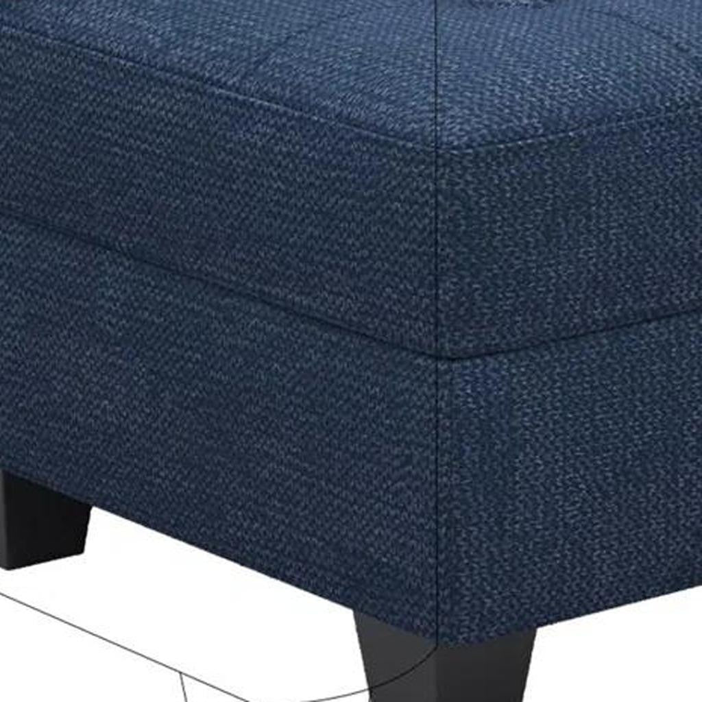 26" Blue and Black Solid Wood and Linen Tufted Storage Ottoman