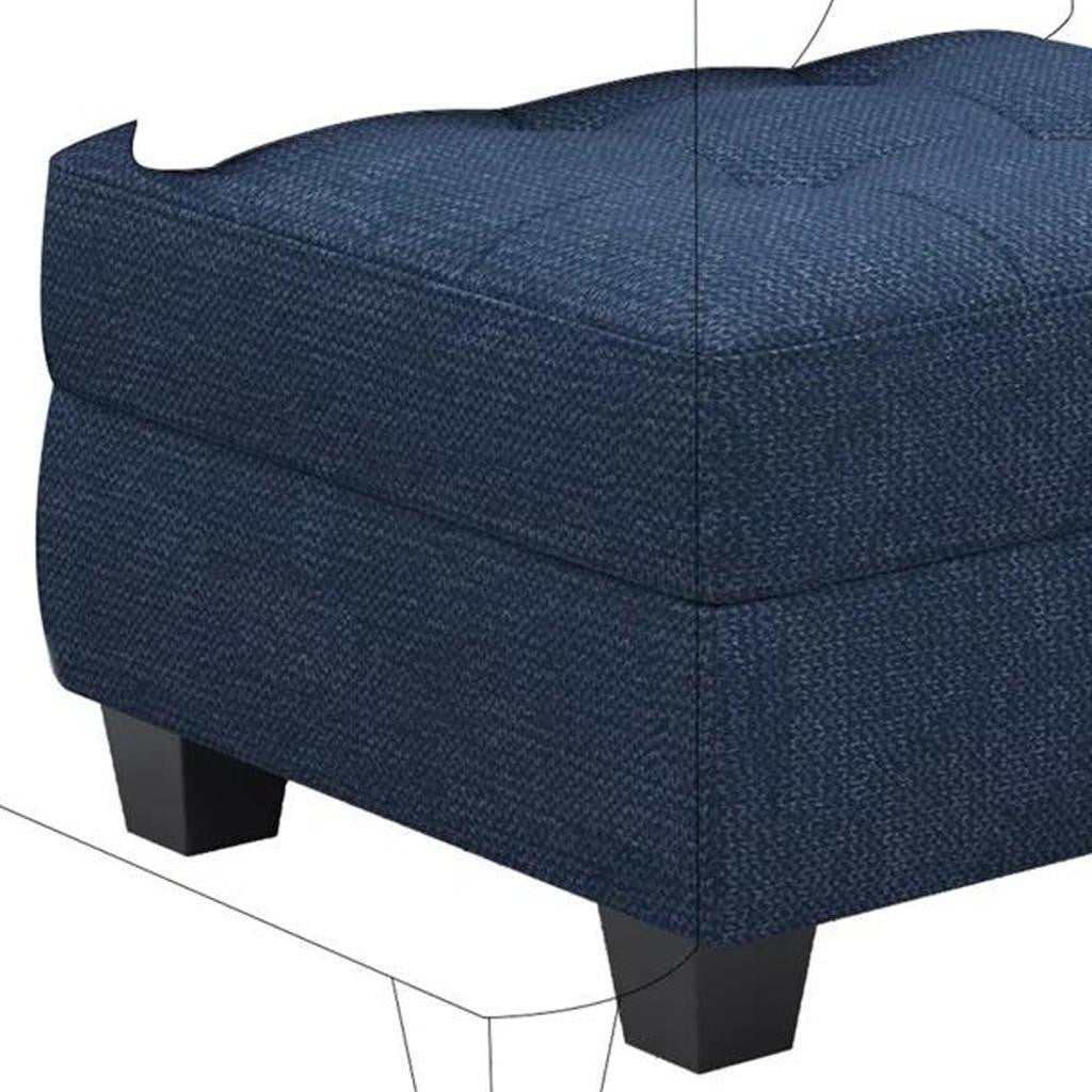 26" Blue and Black Solid Wood and Linen Tufted Storage Ottoman
