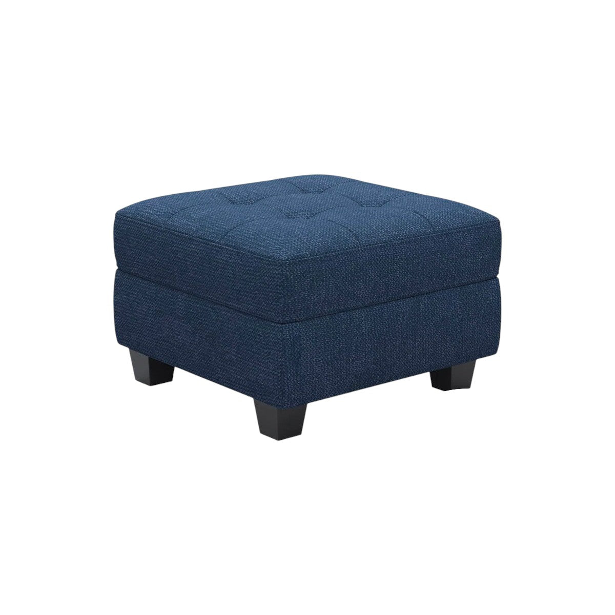 26" Blue and Black Solid Wood and Linen Tufted Storage Ottoman