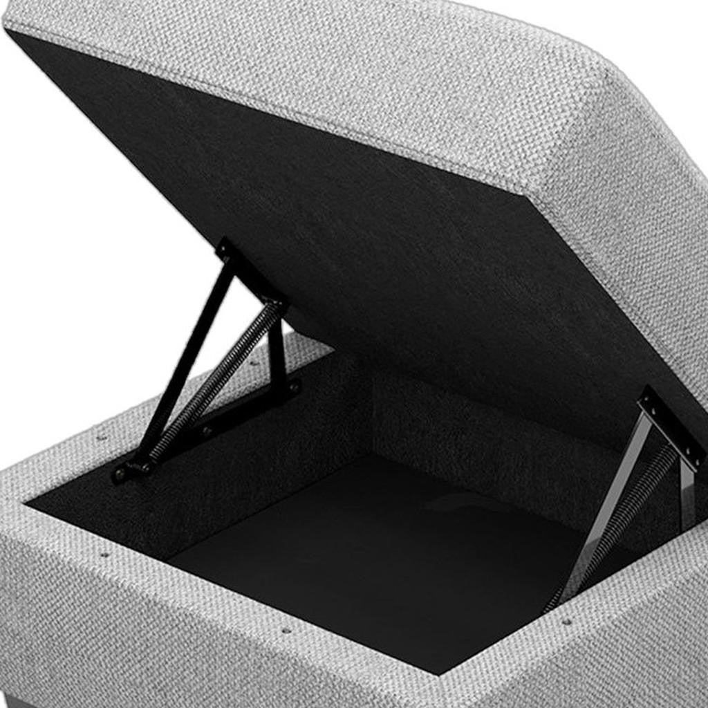 26" Light Gray and Black Solid Wood and Linen Tufted Storage Ottoman