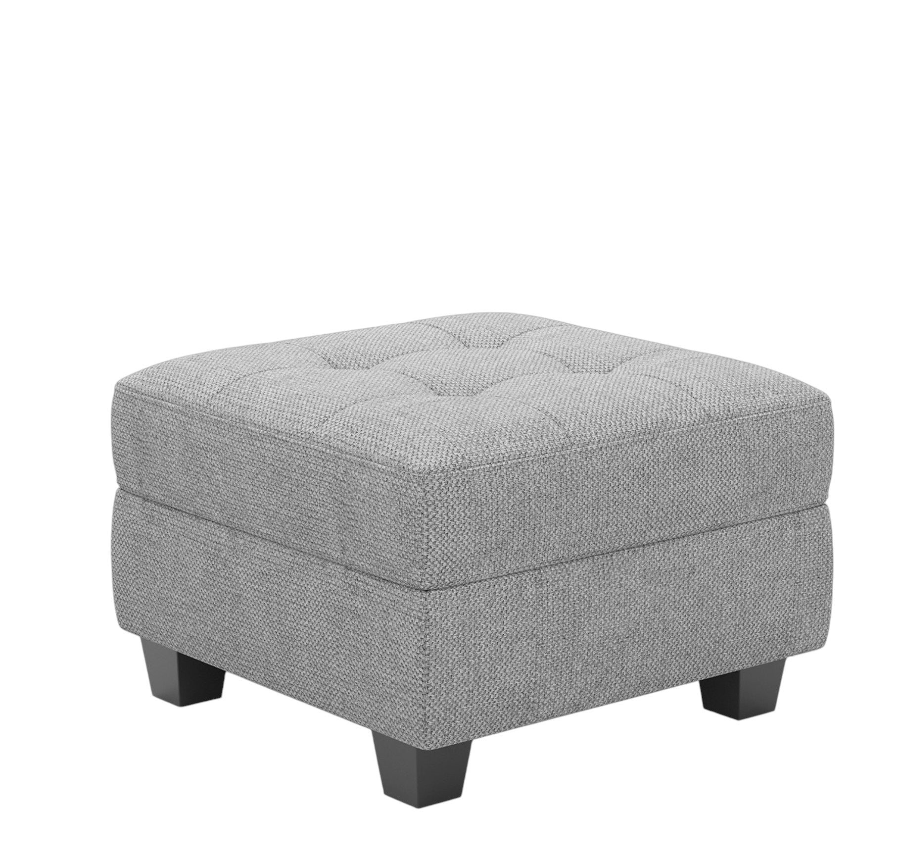 26" Light Gray and Black Solid Wood and Linen Tufted Storage Ottoman
