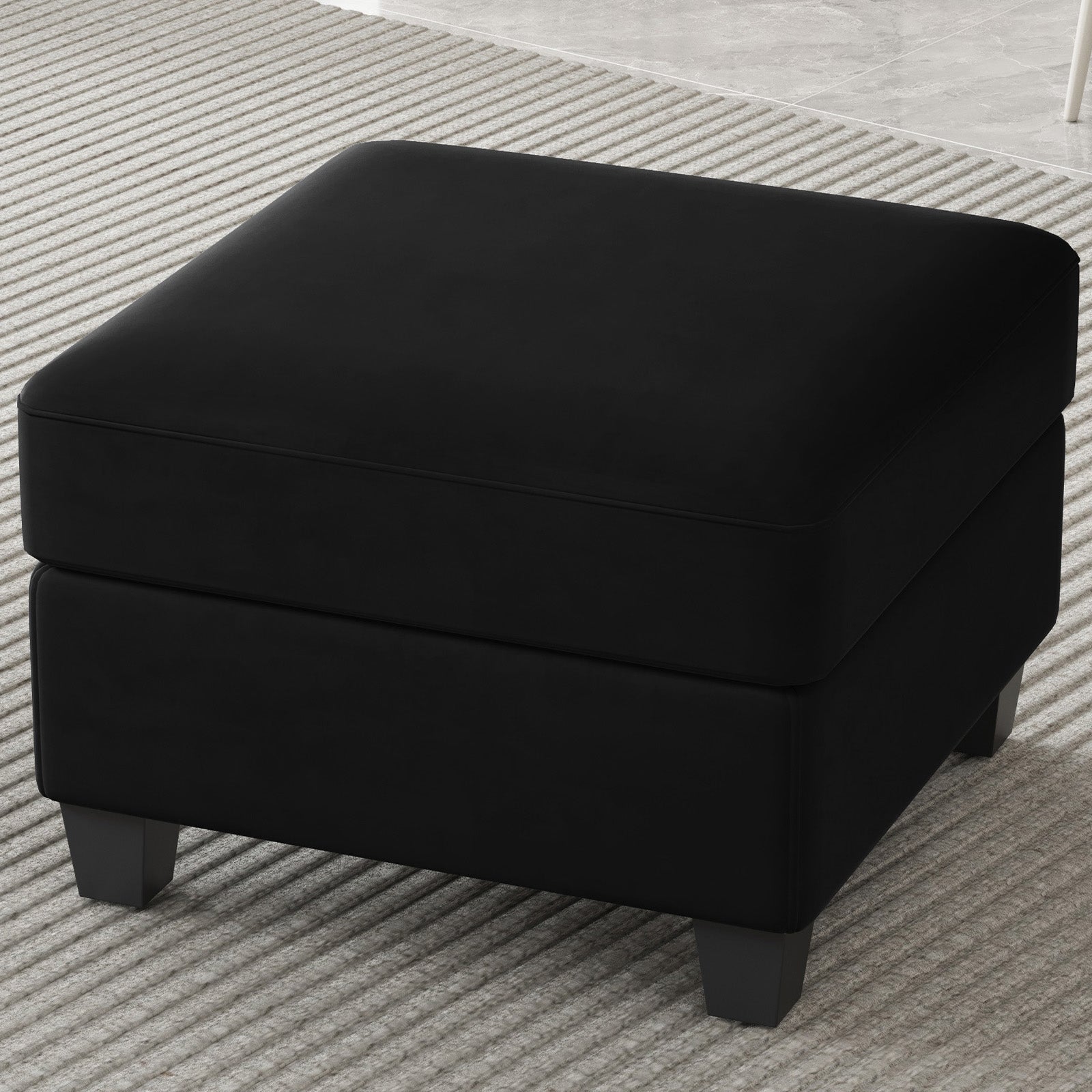 25" Black Velvet Storage Ottoman