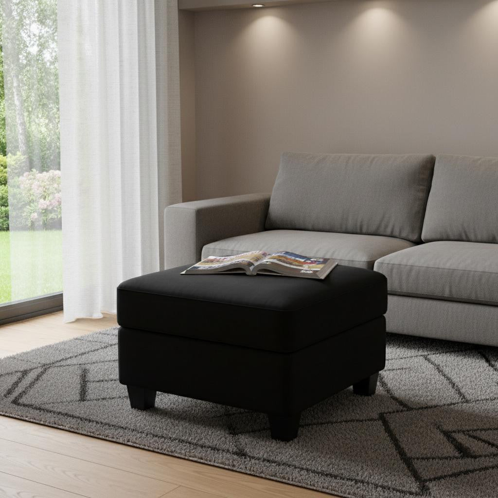 25" Black Velvet Storage Ottoman