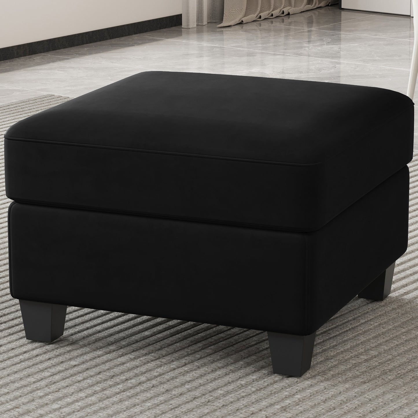 25" Black Velvet Storage Ottoman