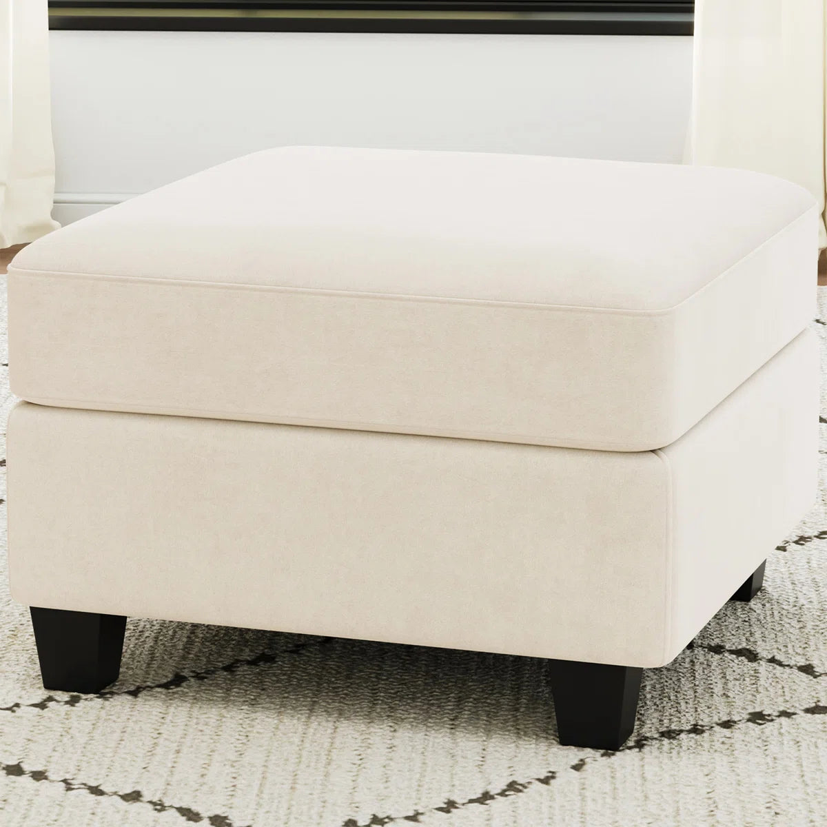 25" Beige and Black Velvet Storage Ottoman