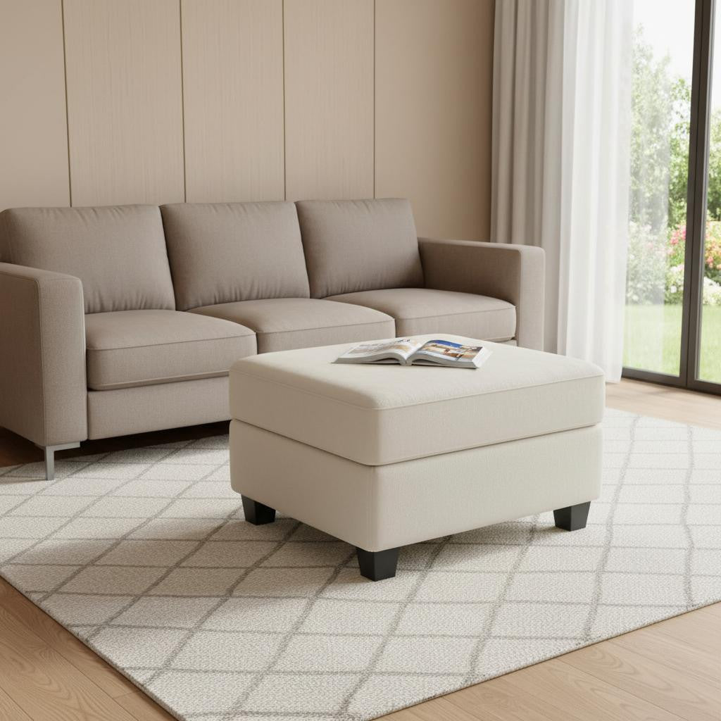 25" Beige and Black Velvet Storage Ottoman