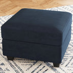 25" Blue and Black Velvet Storage Ottoman