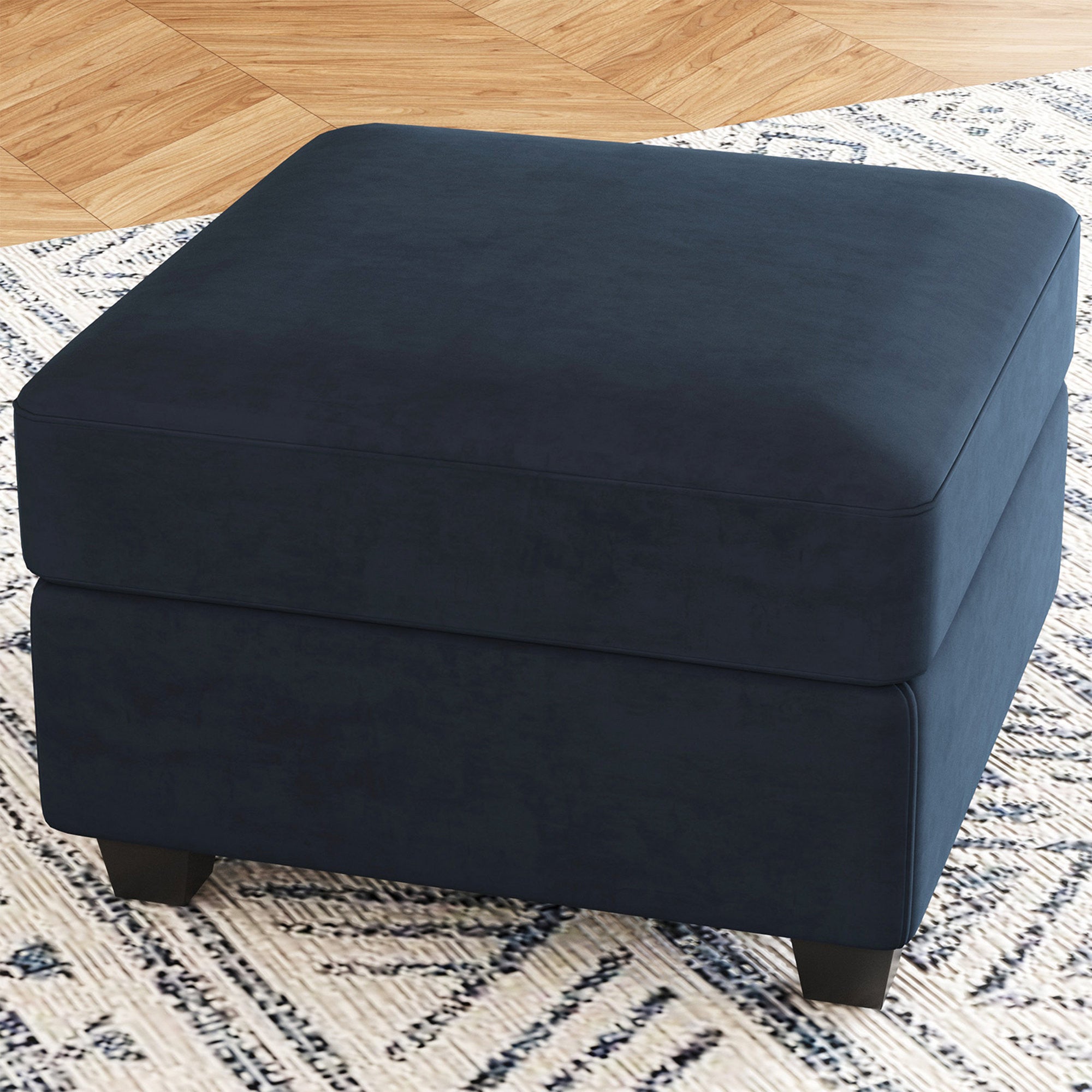 25" Blue and Black Velvet Storage Ottoman