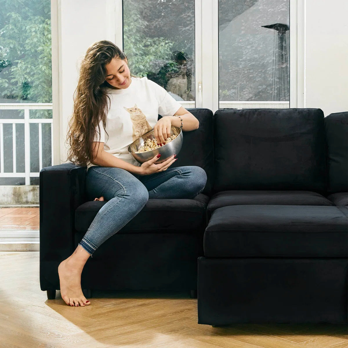 30" Black Velvet Storage Ottoman
