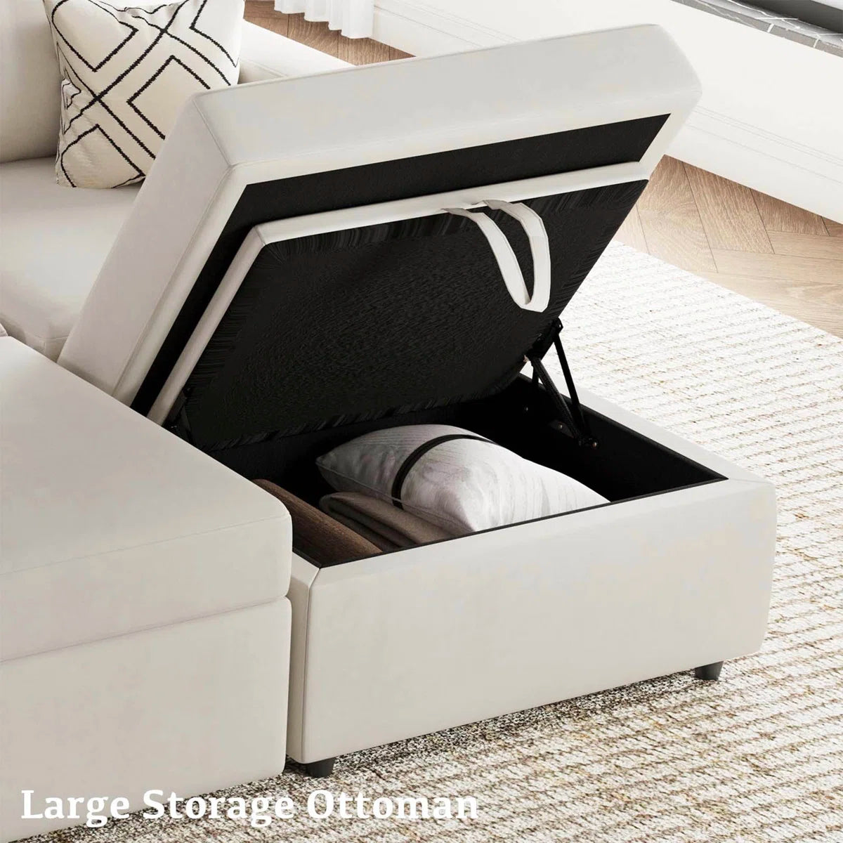 30" Beige and Black Velvet Storage Ottoman