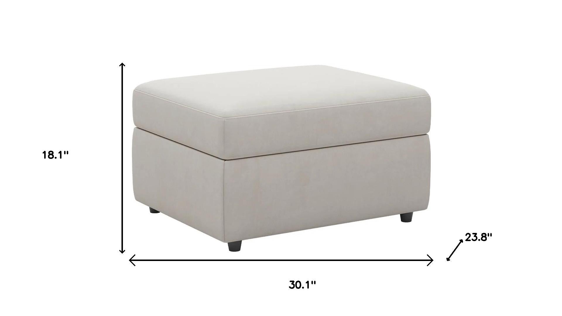 30" Beige and Black Velvet Storage Ottoman