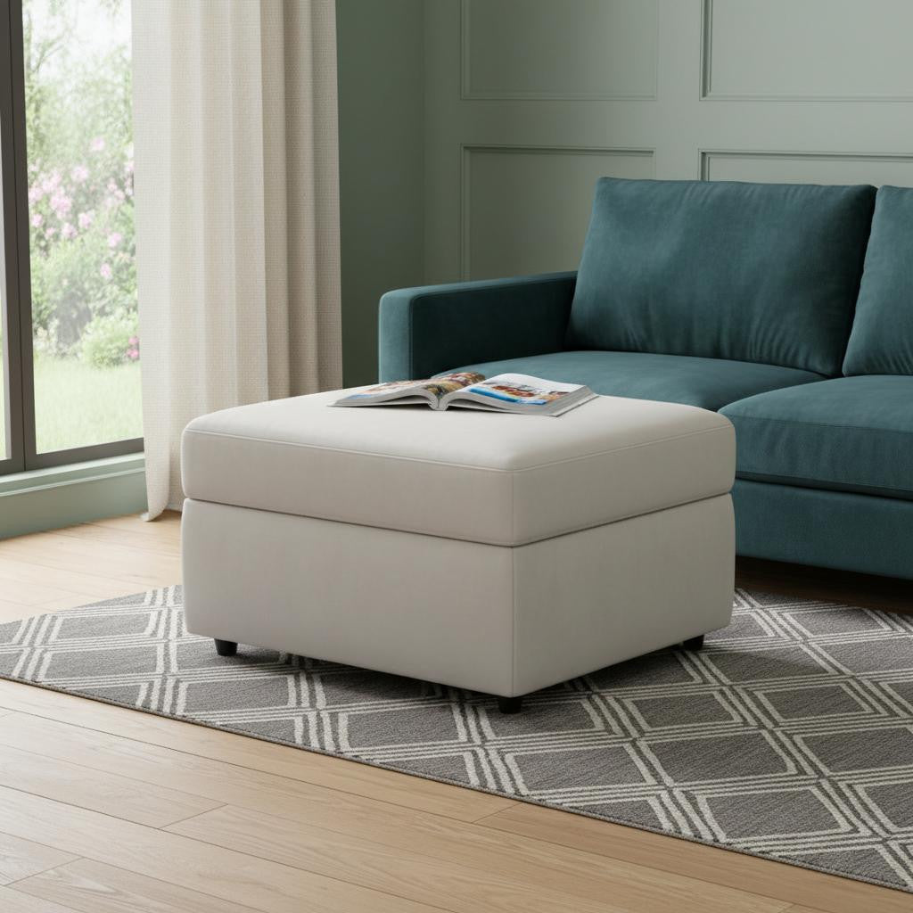 30" Beige and Black Velvet Storage Ottoman