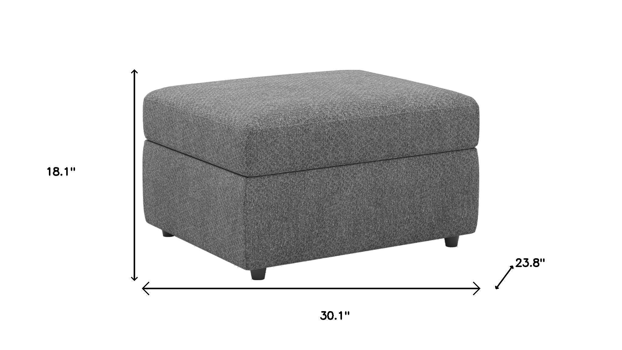 30" Light Gray and Black Chenille Storage Ottoman