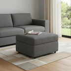 30" Light Gray and Black Chenille Storage Ottoman