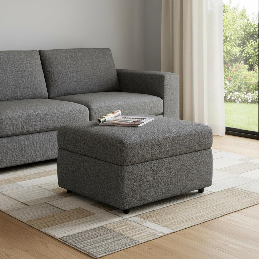 30" Light Gray and Black Chenille Storage Ottoman