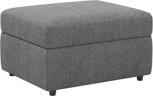 30" Light Gray and Black Chenille Storage Ottoman