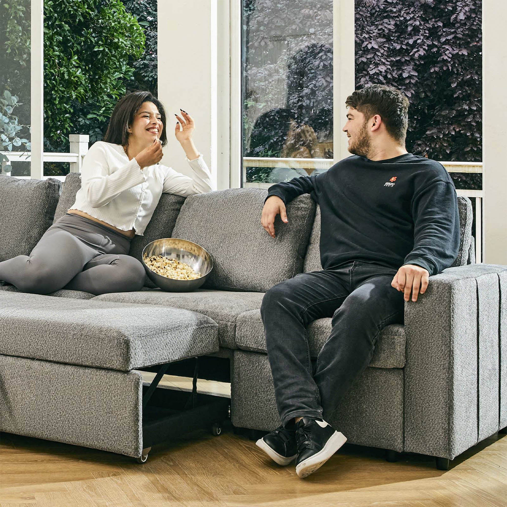 30" Light Gray and Black Chenille Storage Ottoman