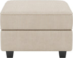 26" Beige and Black Corduroy Storage Ottoman