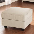 26" Beige and Black Corduroy Storage Ottoman