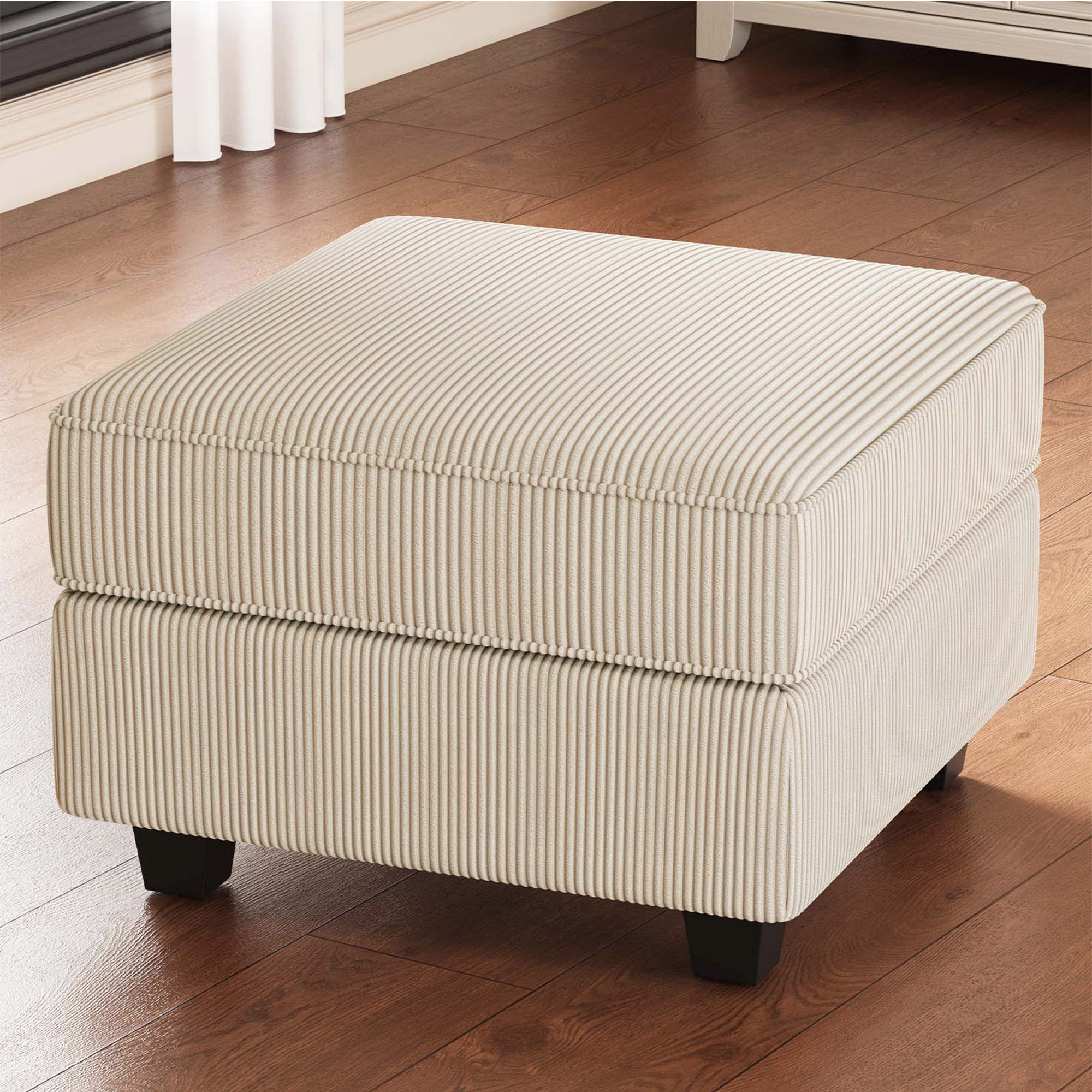 26" Beige and Black Corduroy Storage Ottoman