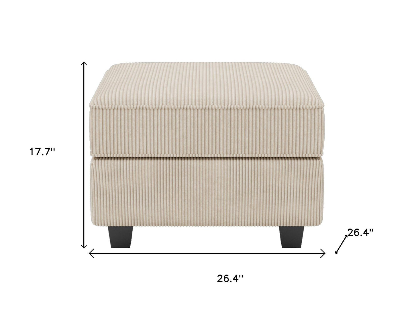 26" Beige and Black Corduroy Storage Ottoman