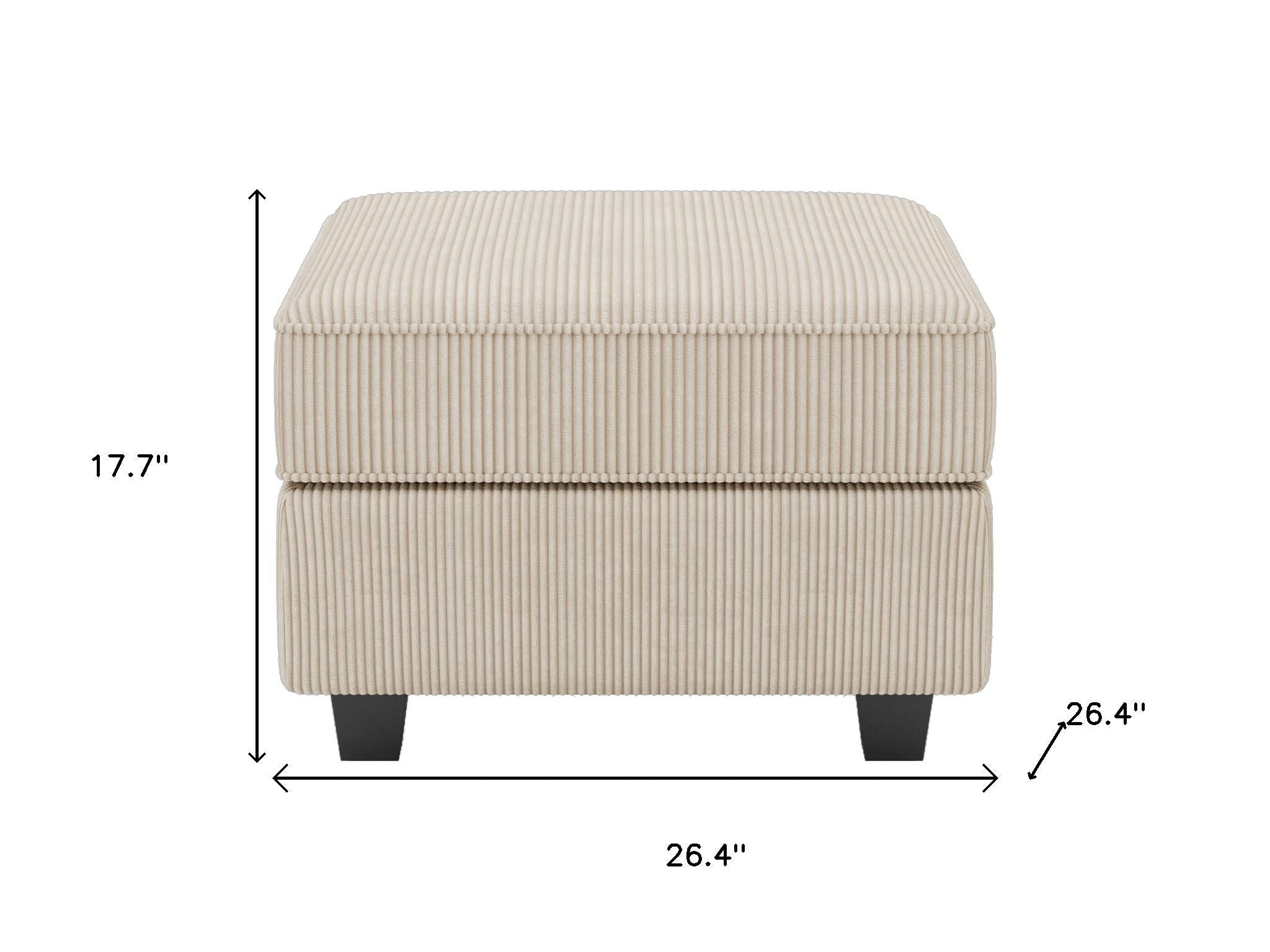 26" Beige and Black Corduroy Storage Ottoman