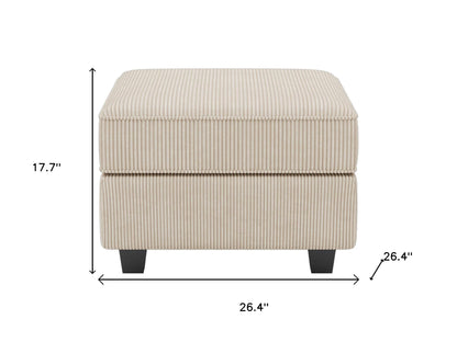 26" Beige and Black Corduroy Storage Ottoman