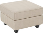 26" Beige and Black Corduroy Storage Ottoman
