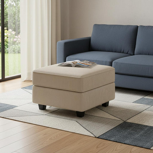 26" Beige and Black Corduroy Storage Ottoman