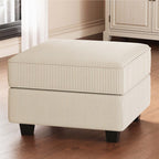 26" Beige and Black Corduroy Storage Ottoman