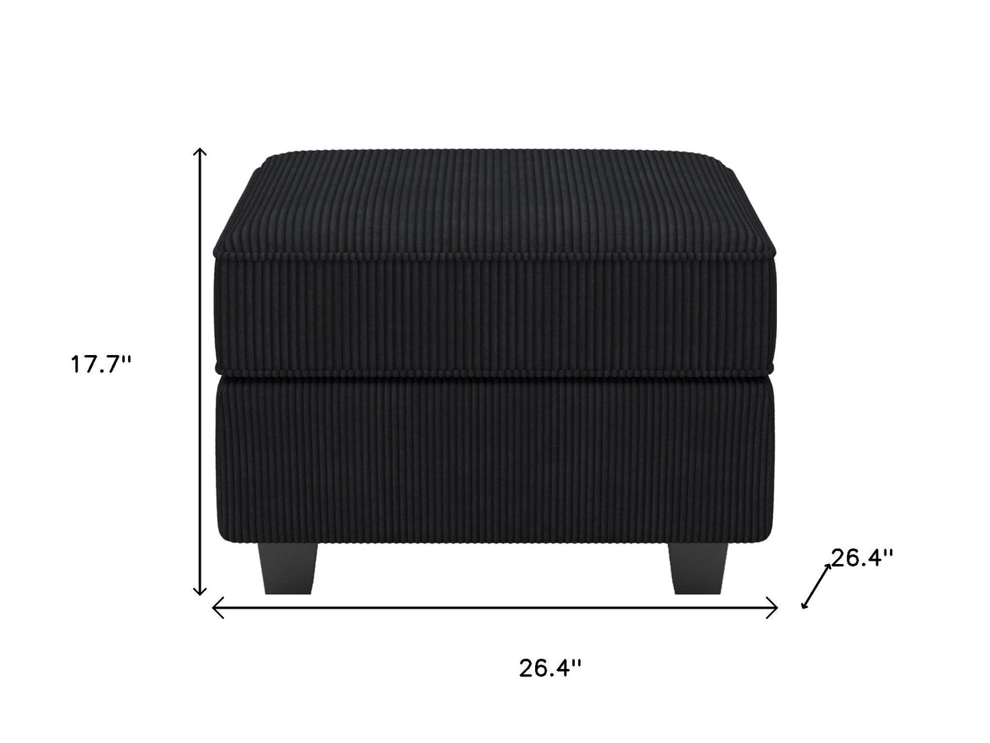 26" Black Corduroy Storage Ottoman