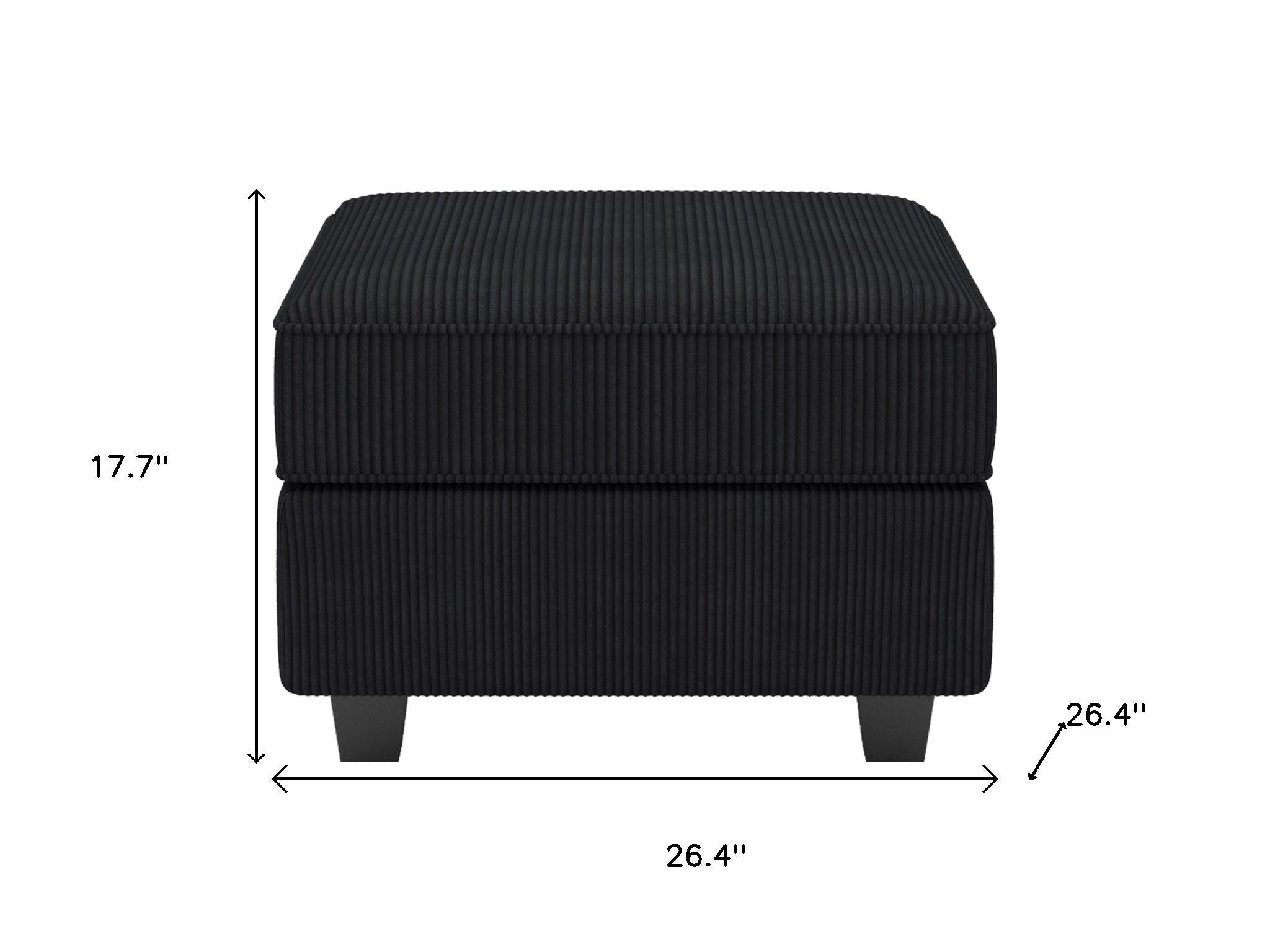 26" Black Corduroy Storage Ottoman