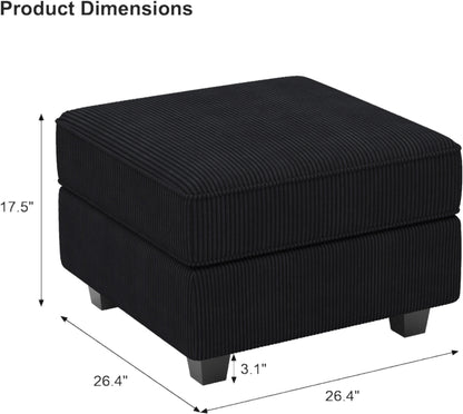26" Black Corduroy Storage Ottoman