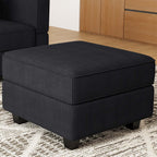 26" Black Corduroy Storage Ottoman