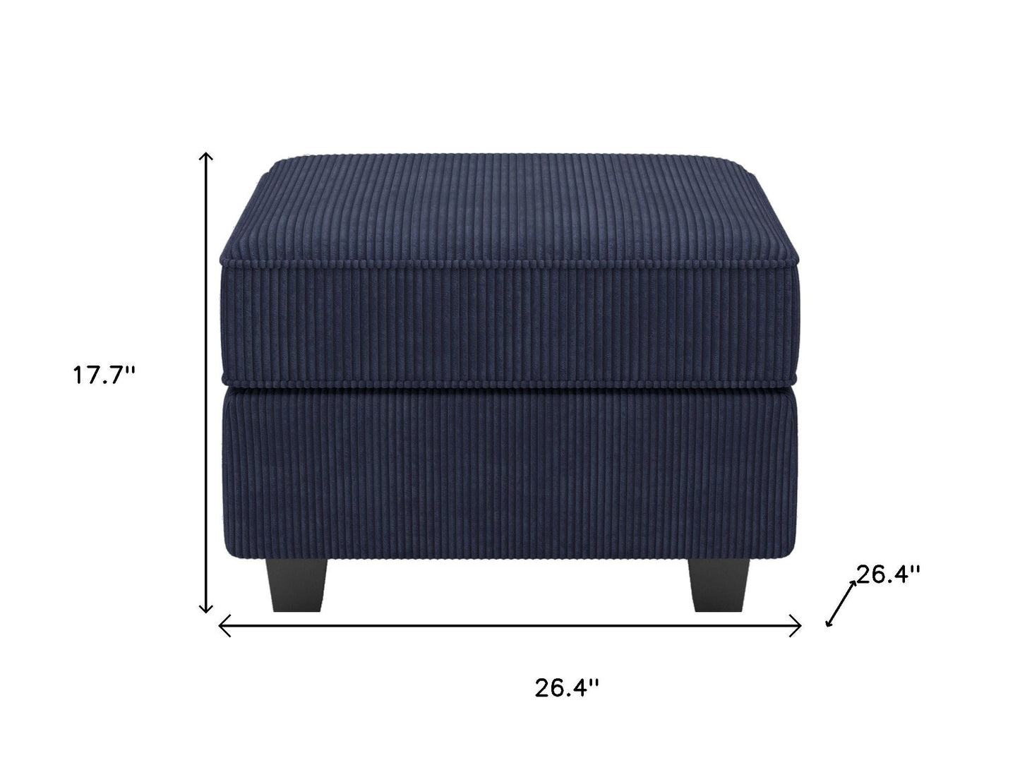 26" Blue and Black Corduroy Storage Ottoman