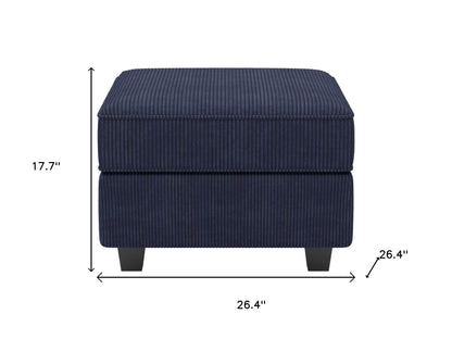 26" Blue and Black Corduroy Storage Ottoman