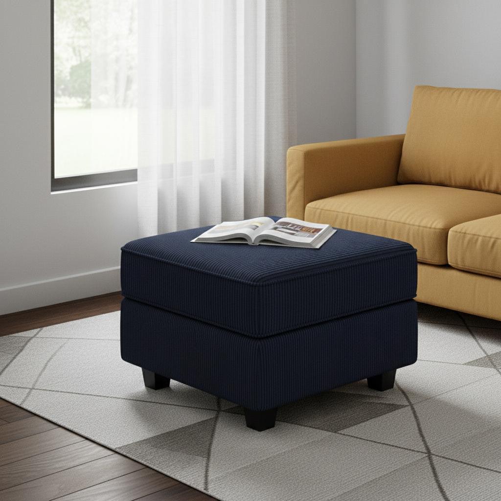 26" Blue and Black Corduroy Storage Ottoman