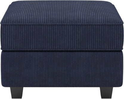 26" Blue and Black Corduroy Storage Ottoman