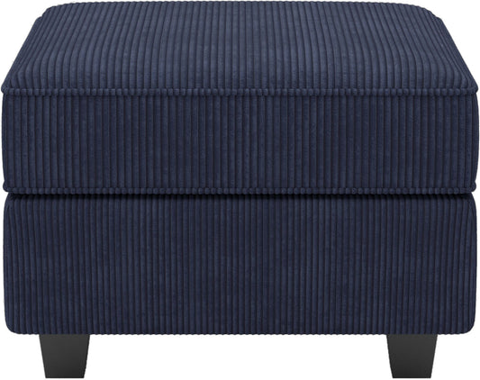 26" Blue and Black Corduroy Storage Ottoman