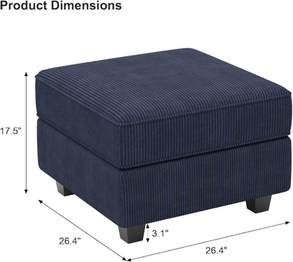 26" Blue and Black Corduroy Storage Ottoman