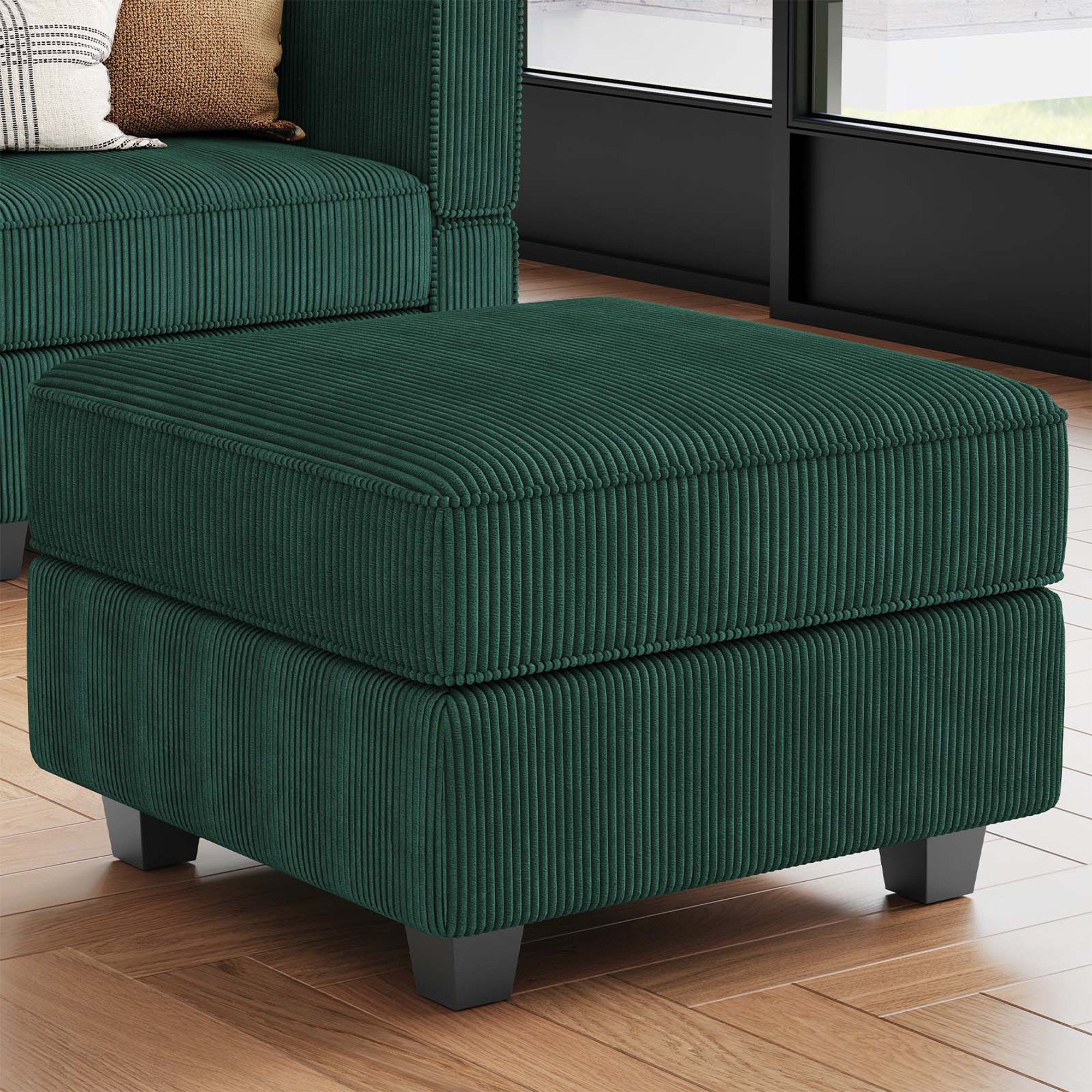 26" Green and Black Corduroy Storage Ottoman