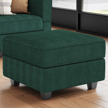 26" Green and Black Corduroy Storage Ottoman