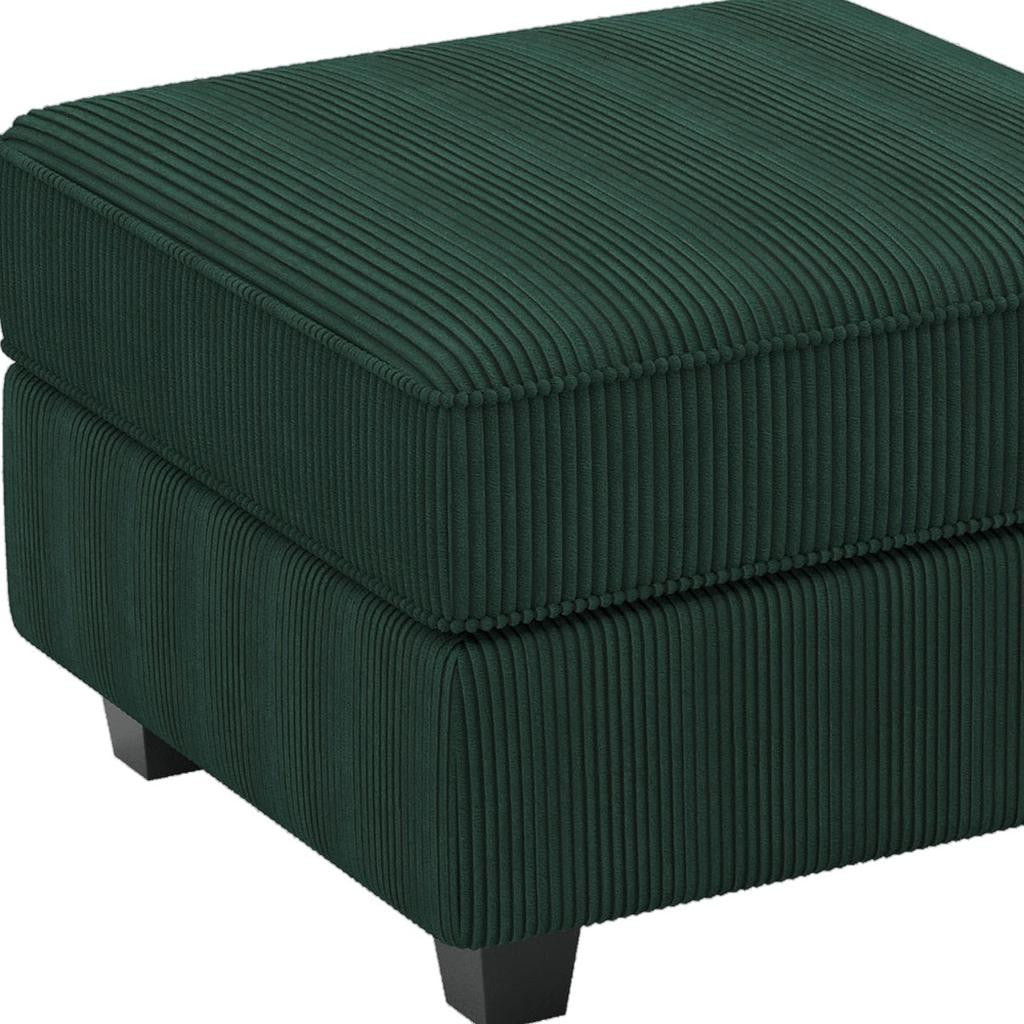 26" Green and Black Corduroy Storage Ottoman